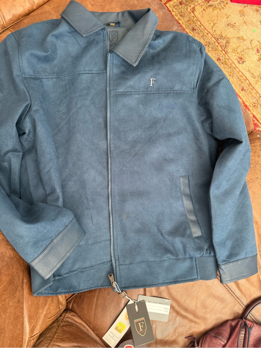 Women’s Navy Zip-Front Suede Jacket F Collections